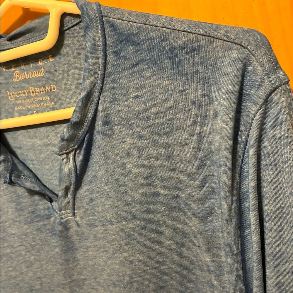 NWT Lucky Brand Mens Heather Blue Venice Burnout Notch Neck Long Sleeve Size S - Picture 9 of 13